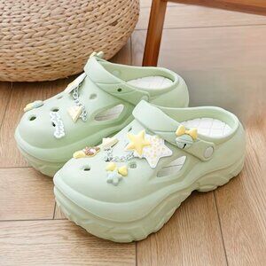 White and Green Crocs with matching charms!